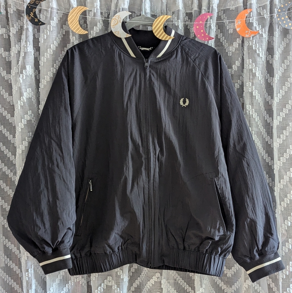 Fred Perry Padded Bomber Black and White Jacket